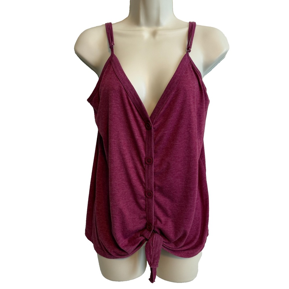 Womens Burgundy Y2K Spaghetti Strap Tank Top L Coquette Festival Outdoors Summer